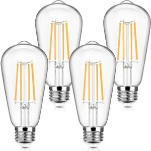 4-Pack Vintage LED Edison Bulbs 100W Equivalent 1400LM High Brightness 8W ST58 LED Filament Light Bulbs 2700K Soft Warm White E26 Medium Base CRI90+ Antique Clear Glass for Home Bedroom, Non-dimmable