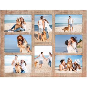YESKAY 4x6 Collage Picture Frame - 8 Opening 4 x 6 Photo Frames Display,Multiple Family Photo Collage Frames with Real Glass for Wall Decor,Rustic Brown 1 Pack(OD:13X17in)