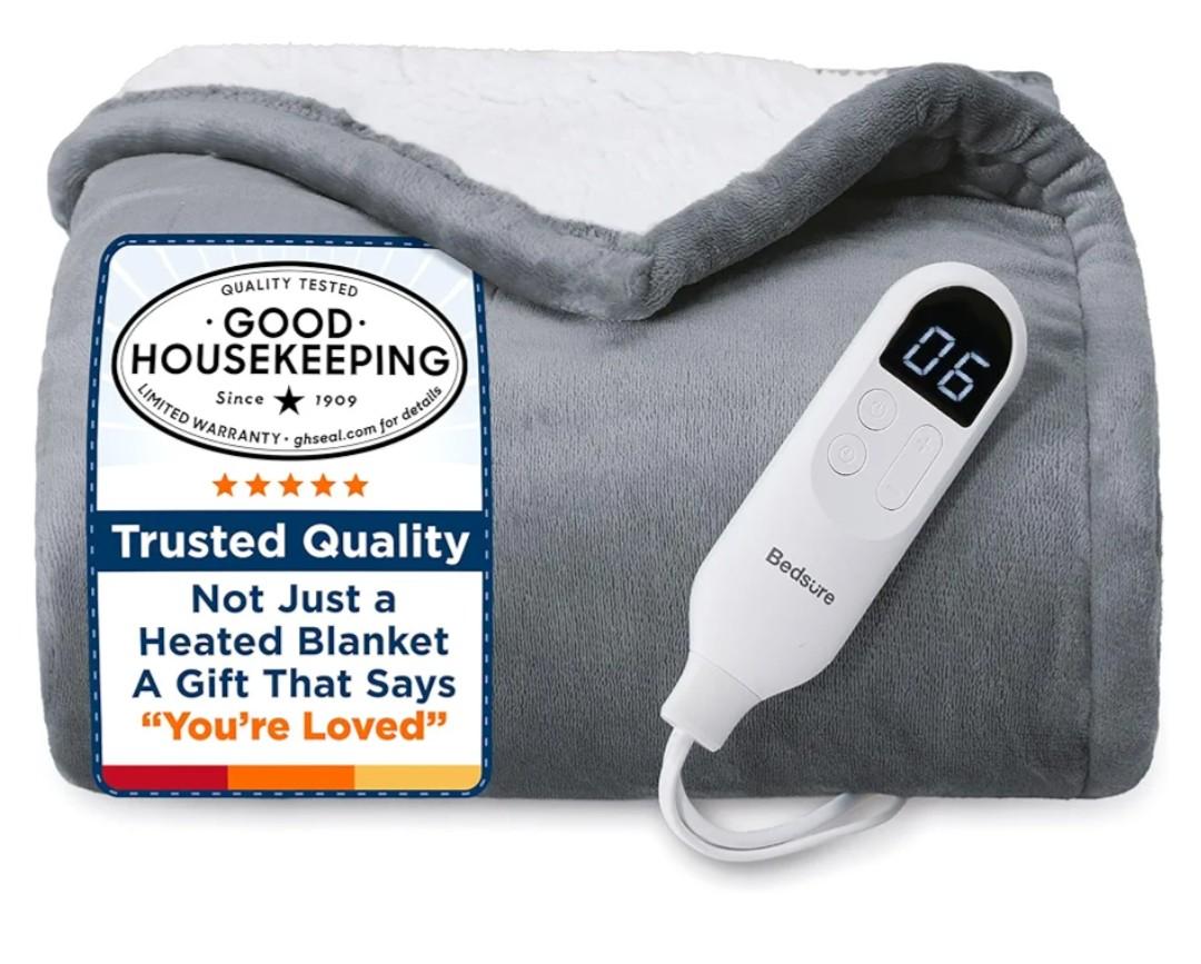 Bedsure Heated Blanket Throw Blanket - Fast Heating Electric Blanket, Soft Flannel Heated Throw with 4 Time Settings, 6 Heating Settings, Warm Gifts for Grandma & Grandpa & Seniors (50"x60", Grey)