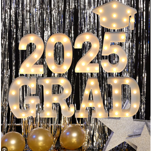 Graduation Decorations 2025, 2 LED Long Marquee Light Up Letters 'GRAD' and '2025' & Grad Cap , Graduation Party Decorations, Class of 2025