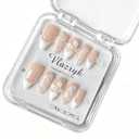 Handmade Press On Nails Short Almond False Nails for Women, Reusable Acrylic White French Tip with Pearl & 3D Flowers Design Salon Quality Fake Nails (M-10PCS