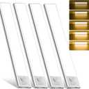 12inch Under Cabinet Lighting, 4 Pack Rechargeable Motion Sensor Light Indoor, Wireless Dimmable Magnetic Closet Lights, 50 LED Under Counter Lights for Kitchen, Wardrobe, Stairs, Warm Light