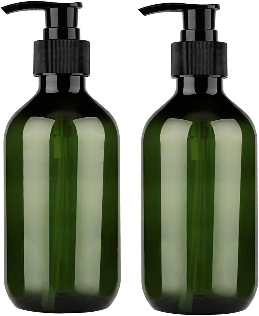 Pump Bottle Dispenser, Yebeauty 10oz/300ml Empty Plastic Shower Refillable Dispenser Soap Shampoo Pump Dispenser Containers with Pump Multipurpose for Cosmetic Kitchen Bathroom, 2-Pack Green