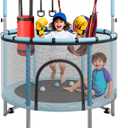 55/60" Trampoline for Kids, 4.5/5 FT Toddler Trampoline with Enclosur Net, Basketball Hoop & Sandbag, 440 LBS Capacity, Adjustable HeightGifts for Ages 3-12 Boys & Girls (Blue)
