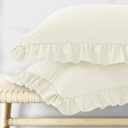 KKJIAF Ruffle Pillow Cases Standard Size Set of 2, Ruffled Pillow Covers with Envelope Closure, Wrinkle Resistant Ruffled Pillow Shams 20" x 26", Beige