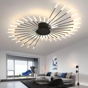 JAYMP 50.4 Ceiling Light Modern Flower Shape Ceiling Lamp for Living Room Dining Room Flush Mount Metal Acrylic Sputnik Firework Petal LED Lighting Fixture (Matte Black, 42 Lights)