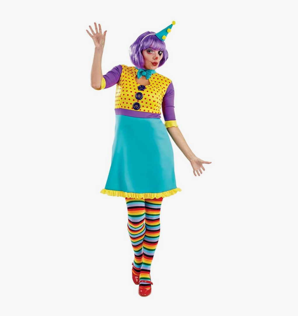 Fun Shack Clown Costume for Women, Colorful Circus Dress, Carnival Outfit. Medium