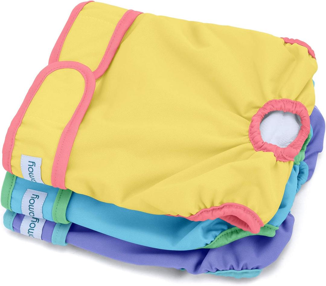 Teamoy 3Pcs Washable Female Dog Diapers, Reusable Doggie Diaper Wraps for Female Dogs, Super-Absorbent and Comfortable, Yellow + Purple + Blue, L2 (L2 (Pack of 3))