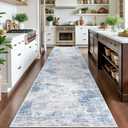 IOHOUZE Abstract Runner Rug 3x14 Ft Washable Runners for Hallways, Non Slip Kitchen Runner Printed Faux Wool Entryway Runner Indoor, Modern Abstract Floor Carpet for Hall Stair, Light Blue Grey