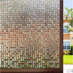 rabbitgoo Window Privacy Film Stained Glass Window Film, Mosaic Rainbow Decorative Glass Cling, Removable Static Cling Tint, Non-Adhesive Privacy Covering for Home, Brown, 17.5 x 78.7 inches