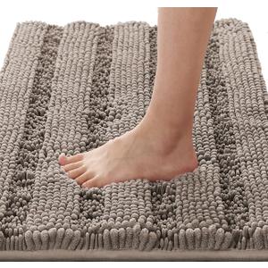 H.VERSAILTEX Bath Rugs for Bathroom Non Slip Bath Mats Extra Thick Chenille Striped Rug 20" x 32" Absorbent Non Skid Fluffy Soft Shaggy Washable Dry Fast Plush Mat for Indoor, Bath Room, Tub - Taupe