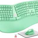 MEETION Ergonomic Keyboard and Mouse, Ergo Wireless Keyboard with Vertical Mouse, Split Curved Keyboard with Wrist Rest, Full Size Natural Typing, Windows/Mac/Computer/Laptop, Green