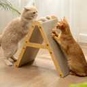 A-Frame Cat Scratching Board, Recycled Cardboard & Wood Frame, Dual-Sided Vertical Horizontal Cat Scratcher for Indoor Kittens, Space-Saving Furniture Protector for Sofa Walls, Light Wood
