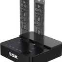 SSK NVMe & SATA SSD Cloner, M.2 Duplicator Dual Bay Dock SSD to USB Adapter, 20Gbps USB3.2 Gen 2X2 M.2 Docking Station for M Key/ B+M Key PCIE3.0/4.0/5.0SSD Reader Supports Offline Clone
