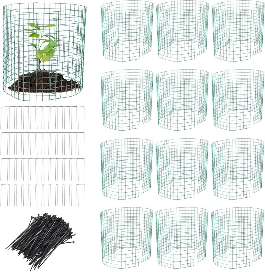 Lnrueg 12 Pack Wire Plant Protectors 14" Dia x 14" H from Animals, 24PCS Metal Mesh Plant Cases Protector 14x22 Inch to Keep Animals Out, Chicken Wire Cloche Garden Protection for Flowers Vegetables