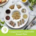 three leaf Bagasse Plates & Trays Heavy-Duty, Super Strong, Natural, Eco-Friendly, 100% Biodegradable - Round Plate - 9 Compartment - 200 CT