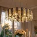 24" Luxury Crystal Chandelier, Smoke Grey K9 Crystal Chandeliers for Dining Room, Round Crystal Ceiling Lighting for Kitchen Island, Living Room, Bedroom, Hallway, Foyer D24 (D24“H7.08”)