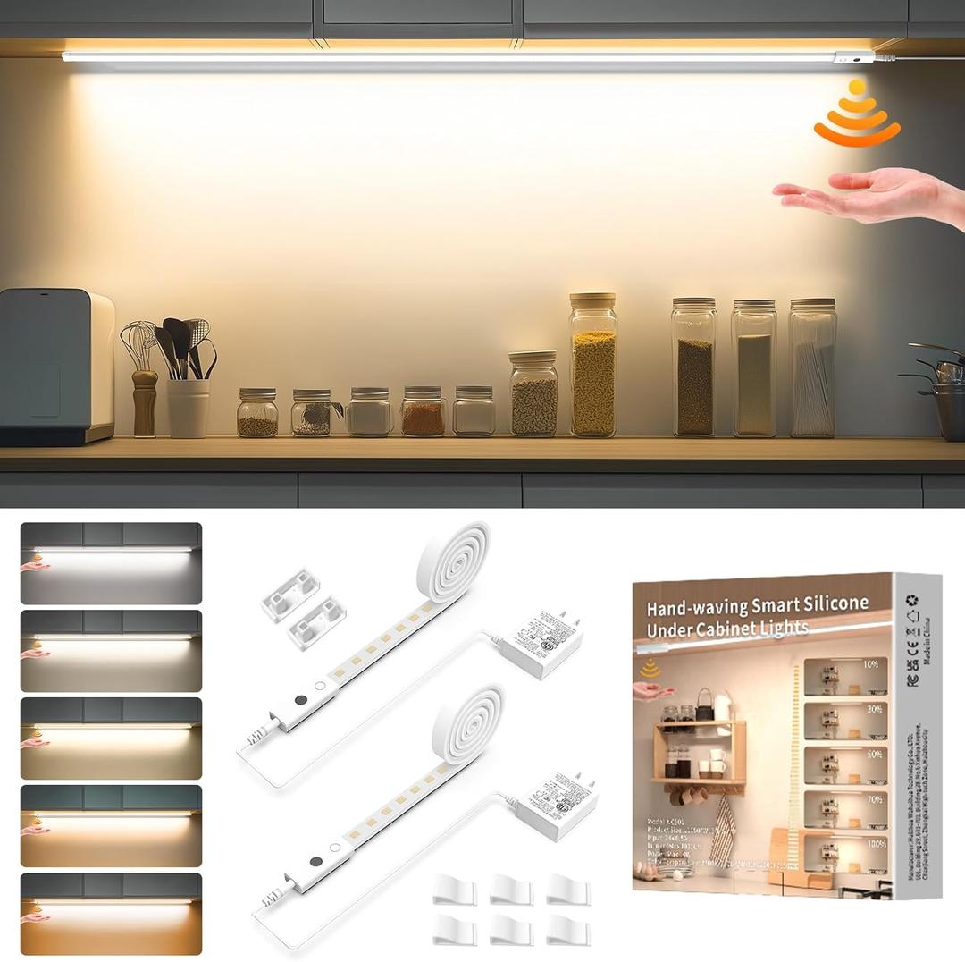MY BEAUTY LIGHT 80in Smart Under Cabinet Lights, Handwave Sensor Under Counter Lights for Kitchen, 2700K-6500K 1090lm Stick-on Closet Light, Slim Cuttable Plug and Play Kitchen Lamp, 2 Rolls of 40in