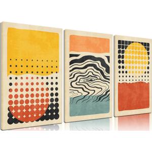 3Pcs Abstract Color Blocks Wall Art Mid Century Geometric Illustrations Posters Prints Boho Neutral Block Painting Pictures Colorful Minimalist Blocks Canvas for Room Office Wall Decor Framed