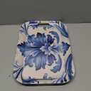 Serving Trays with Handles, 14.5 x 9.8 inch Rectangular Plastic Tray for Restaurant, Kitchen, Blue and White Pattern