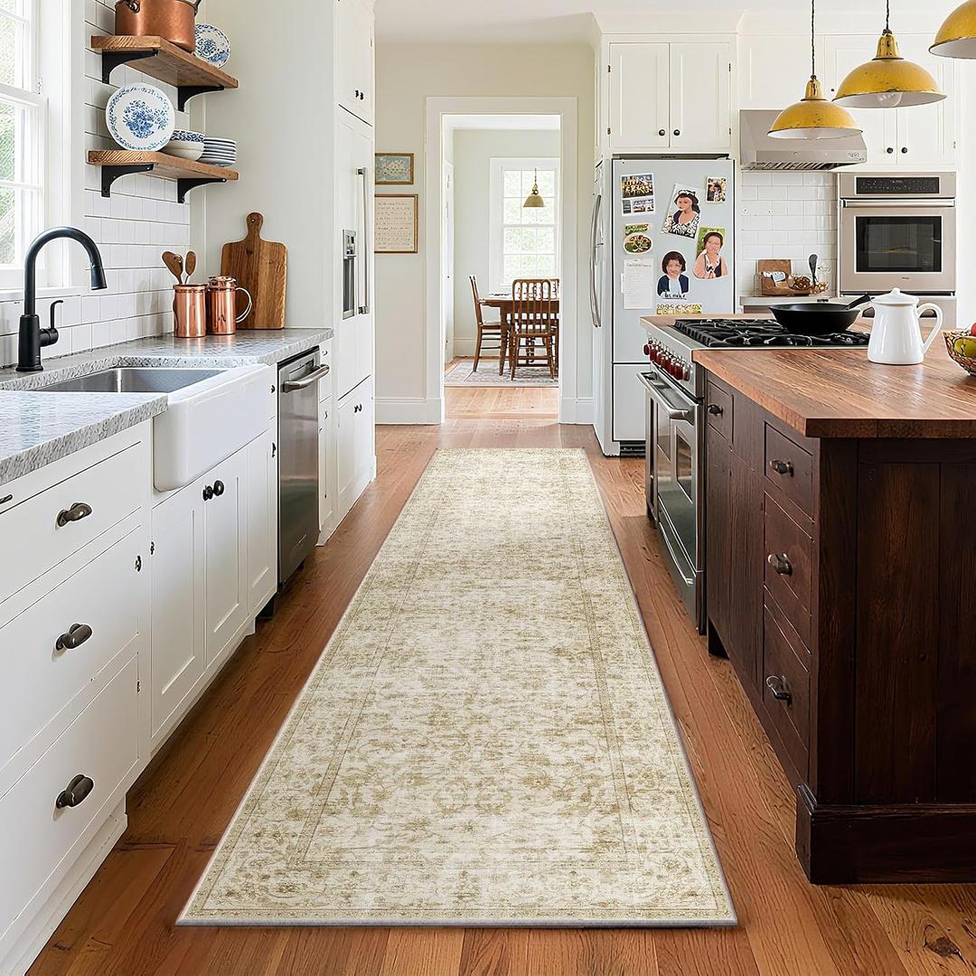 Washable Kitchen Rug Runners for Hallways: 2'x10' Bedroom Runner Rug Non Slip Low-Pile Stain Resistant Soft Carpet Runner for Indoor Entryway Hallways Kitchen Laundry Room Beside Farmhouse