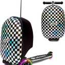 Lascoota Scooter Suitcase - Ride Suitcase for Kids - Carry Luggage & Kid Scooter - Lightweight Luggage with LED Lights - Checkered, 24 x 15 x 19 in, Unisex Child