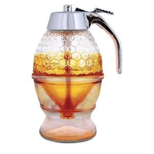 Hunnibi 8oz No Drip Glass Honey Dispenser with Plastic Top - Honeycomb-Style Syrup Server and Bee-Themed Storage Jar with Stand - 6"