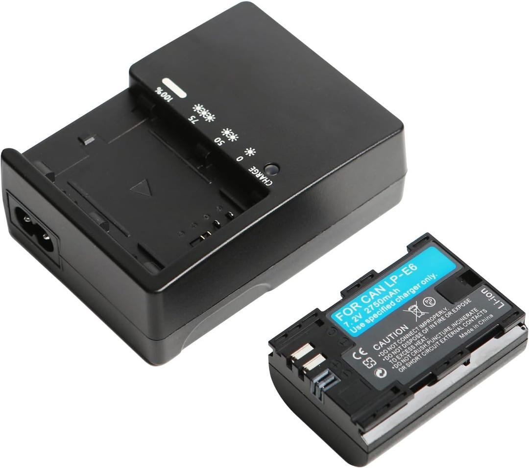 LP-E6 LP-E6N Battery and LC-E6 LC-E6E Battery Charger Compatible with Canon EOS 5D Mark II III IV, 5DS, 5DS R, 6D, 6D Mark II, 7D, 7D Mark II 60D 70D 80D 90D R R5 C700 XC10 XC15 Cameras