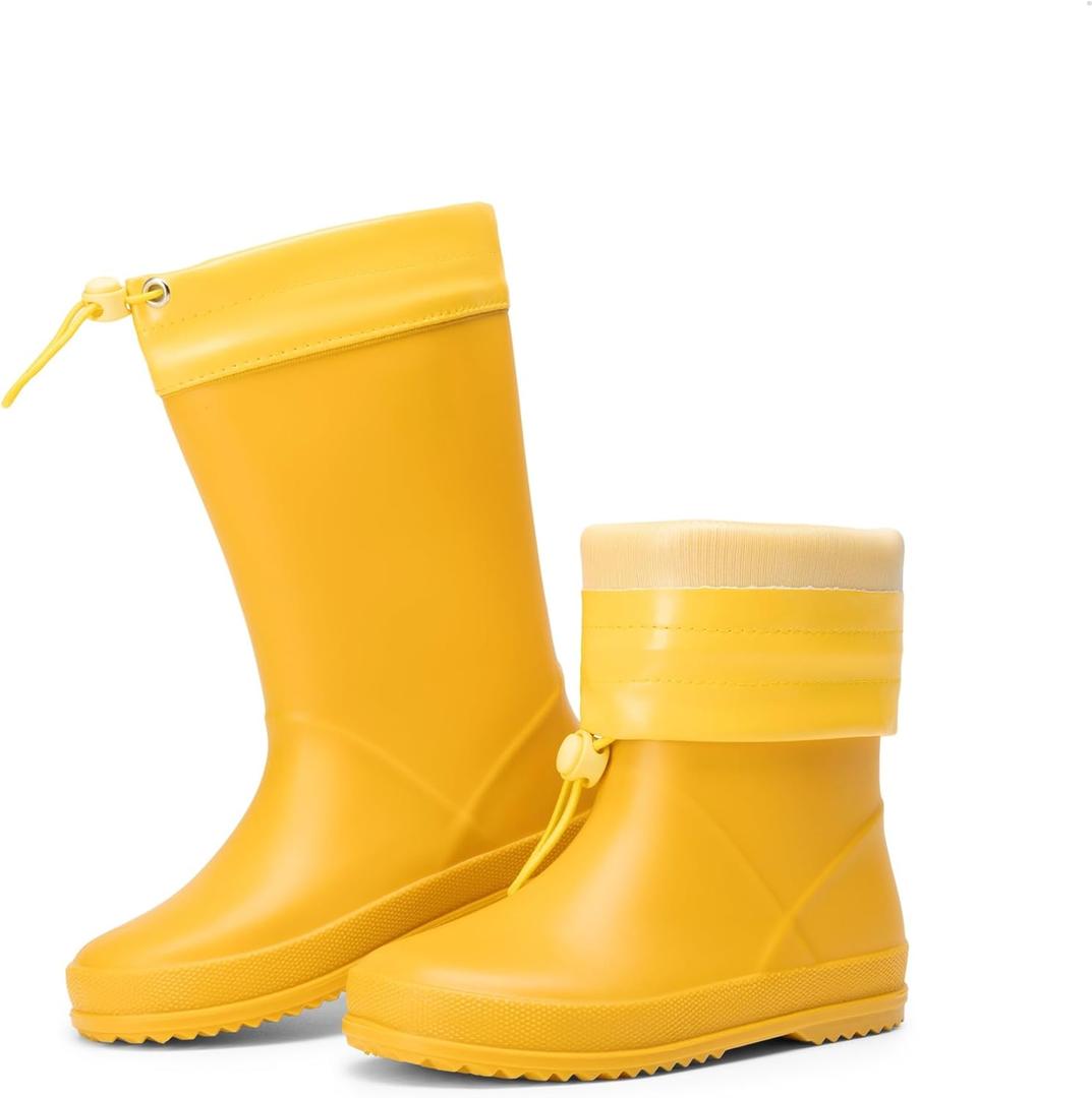 DREAM PAIRS Kids Rain Boots Boys Girls Lightweight Boots Waterproof Easy-on Outdoor Playing Rain Boot Unisex-Child (4 Big Kid, Yellow)