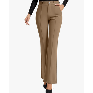 FUNYYZO Dress Work Pants Women's Stretchy Bootcut Leg Button Slacks Trousers with Pockets Casual Outfits Size S