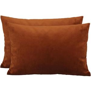 TangDepot Pack of 2 Solid Velvet Throw Pillow Covers, Super Luxury Soft Pillow Cases, Lumbar Pillow Shells, Pillowcases - (12x24 Inch 2 Pieces, Chocolate)