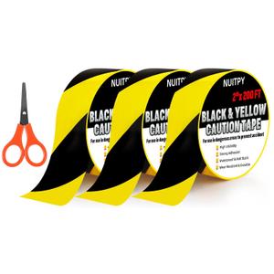 3 Roll Black & Yellow Caution Tape, 2'' x 600 FT Total Length Safety Tape, Black & Yellow Floor Marking Tapes, High Adhesive Hazard Tapes for Floors, Walls, Staircase, Pipes, Equipment, Dangerous Area