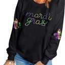 SELINK Womens Mardi Gras Sweatshirt Oversized Crewneck Sequin Long Sleeve Casual Pullover Tops (Large, Z12 Black Mardi Gras)