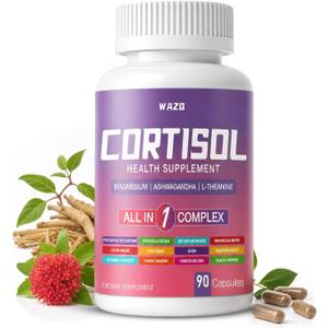 Cortisol Reducer for Women & Men - Premium Ashwagandha, Magnesium & L-Theanine Blend - Helps Control Stress, Anxiety & Belly Fat (90 Capsules), EXP: 01/21/2028