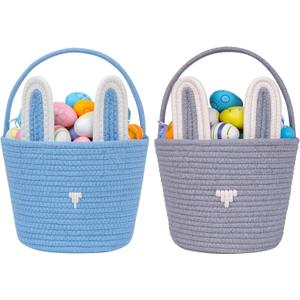 CubesLand Baby's First Easter Basket Set  2Piece Empty Easter Egg Hunt Basket for Boys & Girls, Cute Bunny Rabbit Buckets with Ears for Kids, Toddlers, Children