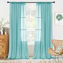 MYSKY HOME Crushed Voile Sheer Curtains for Living Room Rod Pocket Window Treatment Crinkle Sheer Curtains(2 Panels, 51" x 95", Teal)