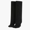 CYNLLIO Suede Boots Knee High Boots Women Square Toe Stiletto Heel Tall Boots Wide Calf Long Boots Heeled Slouchy Boots Winter Boots Warm Walking Office Shoes 8