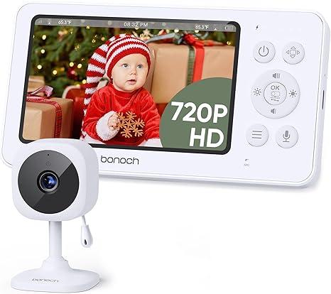 bonoch 4.3" Baby Monitor, 720p Video Monitor with Camera and Audio, 4000mAh Battery Video Baby Monitor No WiFi, VOX Mode, 2 Way Audio, Auto Night Vision, 2X, 3X, 4X Zoom, Hack Proof