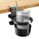 Desk Cup Holder, 360° Rotating Anti-Spill Cup Holder for Desk or Table, Adjustable Clamp Bottles Holder for Gaming Room, Home, Office to Hold Coffee Mugs
