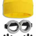 Halloween Costume Accessories for Adults: Steampunk Goggles Glasses Yellow Beanie Hat Black Gloves for Men Women Cosplay