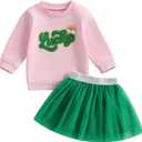 Kayotuas Toddler Baby Girl St Patricks Day Outfit Lucky Charm Sweatshirt and Tulle Tutu Skirts Set Cute Infant Irish Clothes (5-6 Years, Pink Lucky Rainbow)
