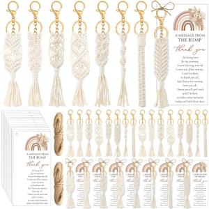 24 Sets Boho Baby Shower Favors for Guests Bohemian Macrame Keychains Bulk Crochet Tassel Key Rings with Thank You Cards for Girls Boys Baby Shower Gifts Birthday Party Favors (Rainbow)