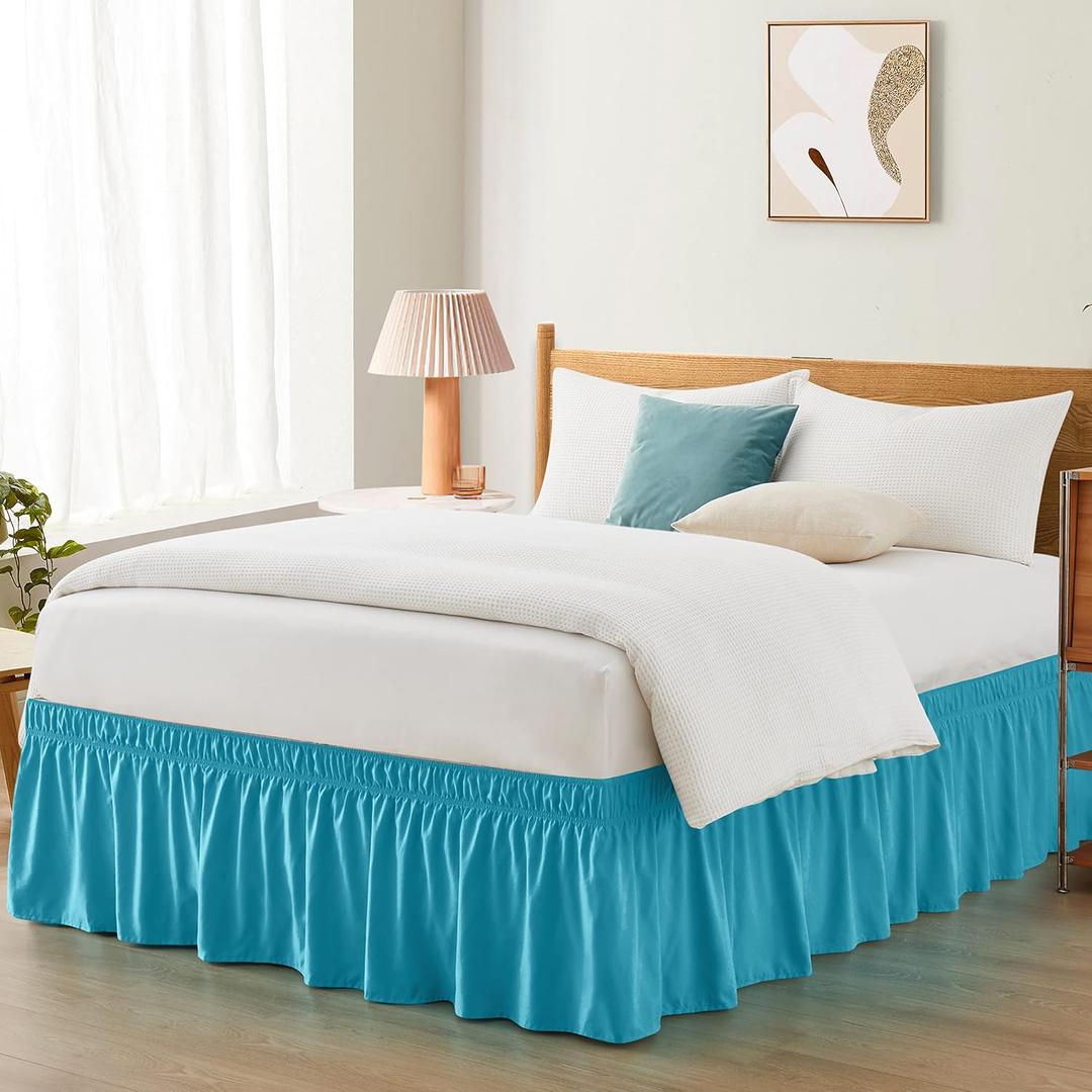 Entisn Teal Adjustable Bed Skirt for King & Cal King Size Bed - with 18 Inch Tailored Drop, Wrap Around Bed Skirts with Adjustable Elastic Belt for Easy Fitting - Wrinkle & Fade Resistant, King/Cal King + 18" Drop, Teal