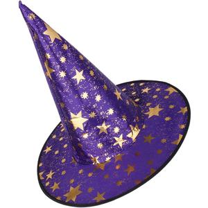 Purple Star Witch Hat for Women, Cute Halloween Costume Accessories, Adult Witches Hat with Gold Stars for Party, Cosplay & Dress Up