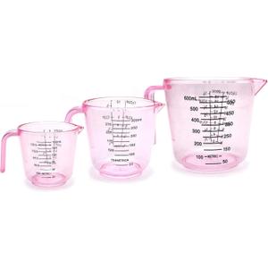 Plastic Measuring Cup Set, Kitchen Cooking and Baking Seasoning Liquid Measuring Cup, Multiple Scale Identification, with Handle and Triangle Mouth, 150ml, 300ml, 600ml, 3-piece Set (Pink)