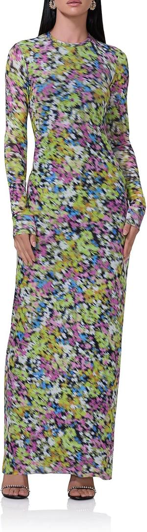 AFRM Women's Didi Crewneck Mesh Long Sleeve Maxi Bodycon Dress XS