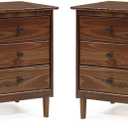 Home Square 3 Drawer Solid Wood Nightstand Set in Walnut (Set of 2)
