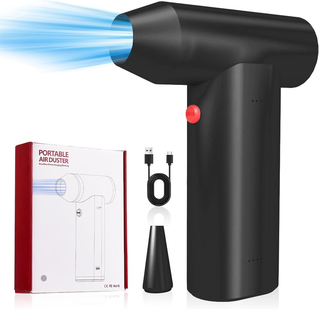 Compressed Electric Air Duster, 180000RPM 3-Gear Adjustable Electric Air Duster Cordless Air Blower for Keyboard, Electric Devices, Car Cleaning (Black)