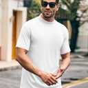Wihion Men Turtleneck Mock Neck T Shirts Short Sleeve Ribbed High Neck T-Shirt Tee (White, M)