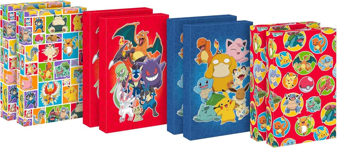 Hallmark Pokmon Medium Gift Boxes with Lids (8 Shirt Boxes, 4 Designs) for Kids, Parties, Back to School, Christmas